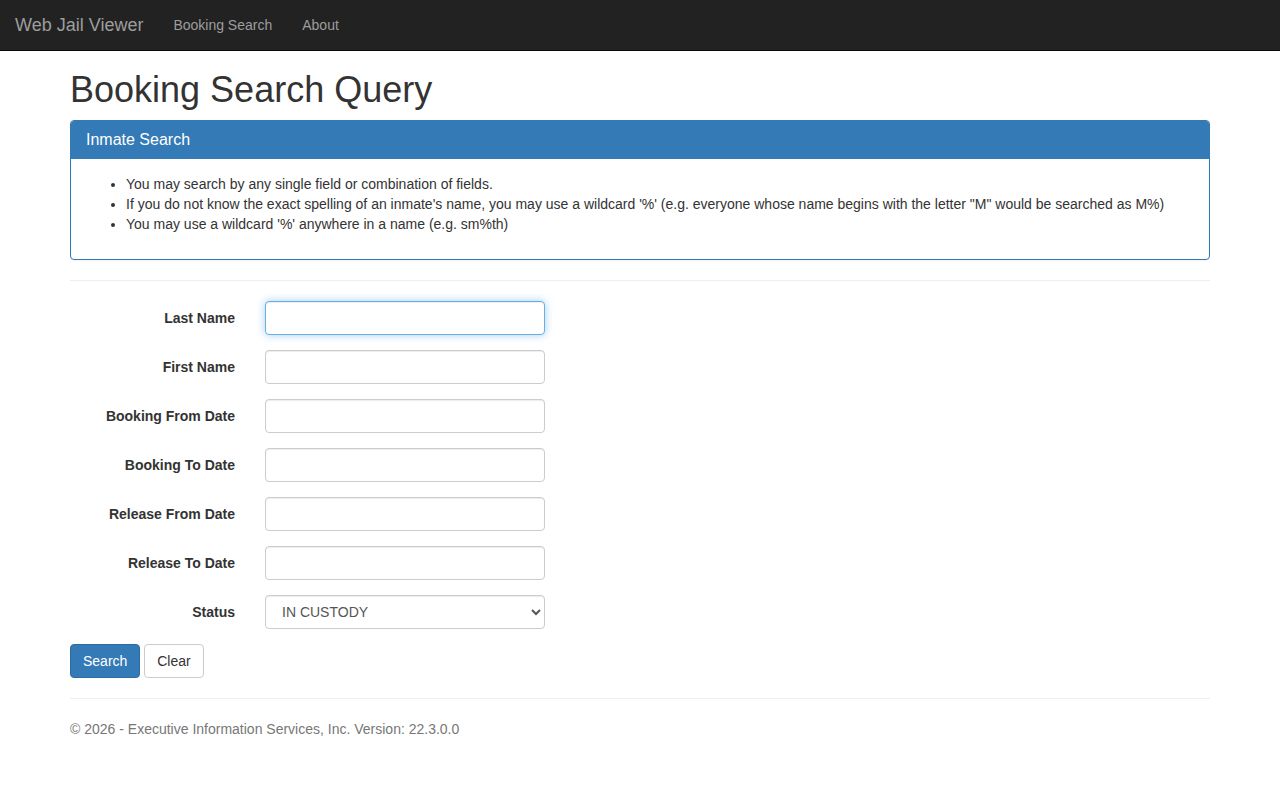 Douglas County Jail Viewer advanced booking query with release date controls