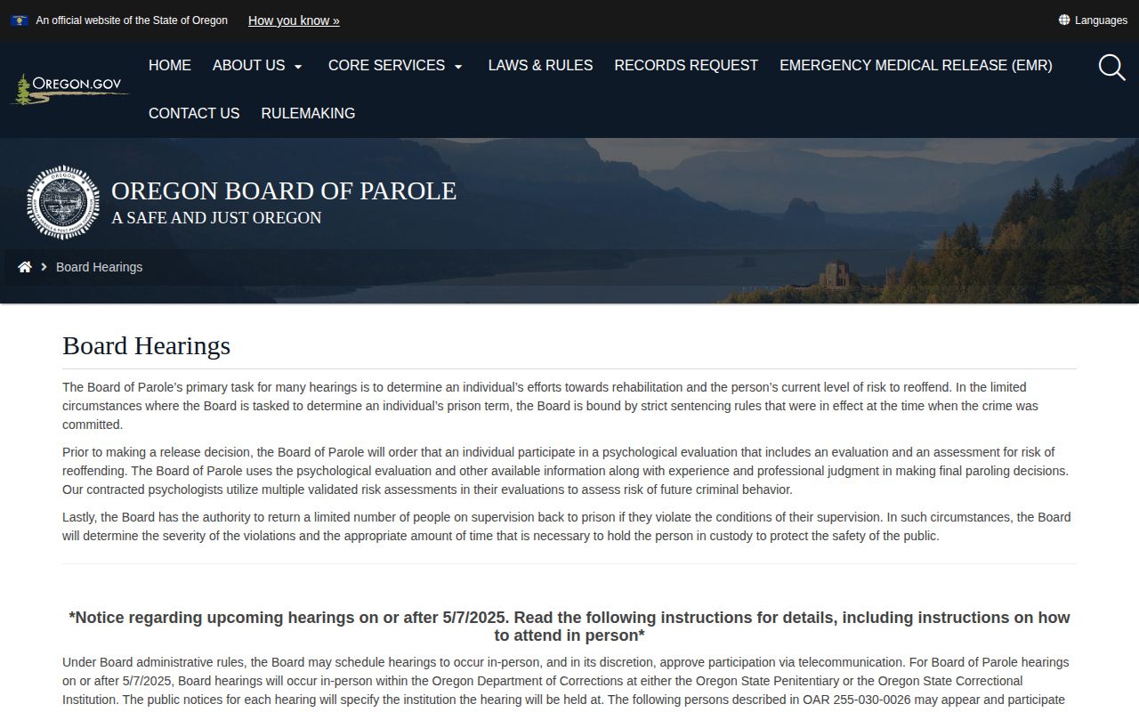 Oregon parole hearing calendar used for Douglas County parole records