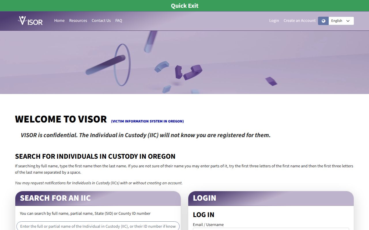 Douglas County VINELink inmate search on the Oregon VISOR portal